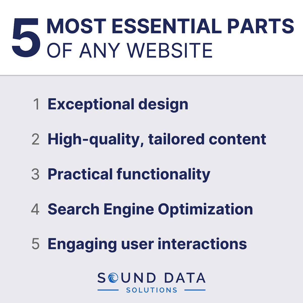5 essential parts of any website - Infographic by Sound Data Solutions